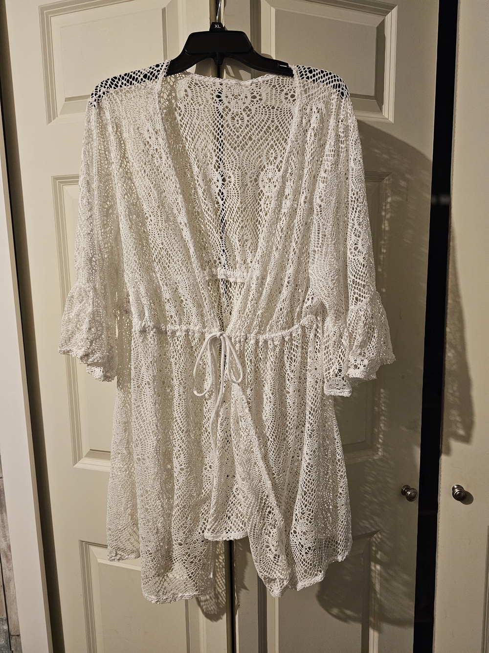 White Crochet Cover-Up Dress with Drawstring Waist 3xl